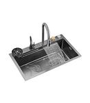 Stainless Steel Sink With Waterfall Spout Black Kitchen Sink Thickened Single Bowl Sink With Cup Washer (Color : Black)
