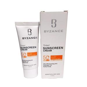 فلوئید ضد آفتاب بیزانس رنگی SPF50 پوست خشک وحساس بژ روشن 10 40 میل