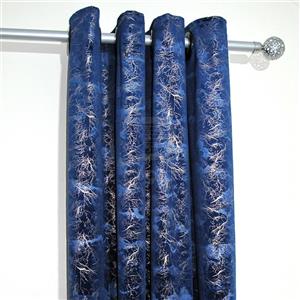 پرده پانچی آماده مخمل طلاکوب رنگ آبی نفتی