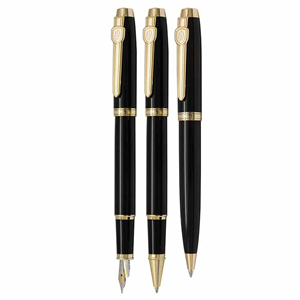 ست خودکار خودنویس روان نویس یوروپن مدل EUROPEN LEX بدنه مشکی گیره طلایی
