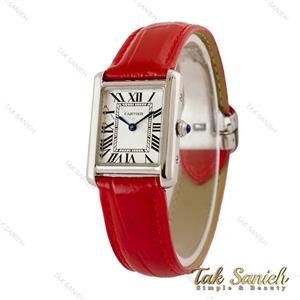 ساعت کارتیه تانک زنانه سیلور بند چرم قرمز Cartier-5273-L