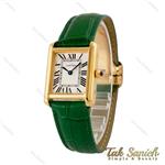 ساعت کارتیه تانک زنانه طلایی بند چرم سبز Cartier-5276-L