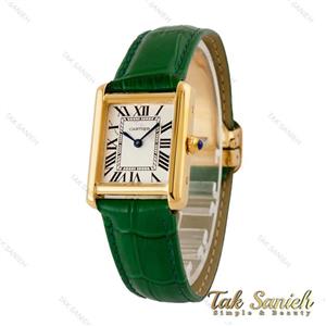 ساعت کارتیه تانک زنانه طلایی بند چرم سبز Cartier-5276-L