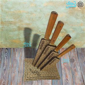 ست 4 عددی چاقوی آشپزخانه دسته چوبی مژده همراه با استند رومیزی