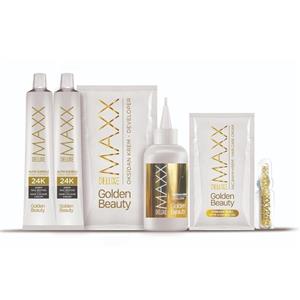 کیت رنگ مو Maxx Deluxe سری Golden Beauty شماره 3.0 پایه رنگ قهوه ای تیره