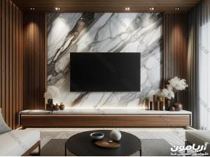 تی وی وال  مدرن با چوب ترمو و ماربل شیت سنگی