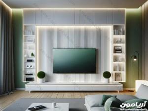 تی وی وال سفید ساده با نورپردازی