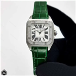 ساعت زنانه کارتیر سانتوس سبز دور نگین Cartier Santos100