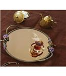 سینی ارشاکو هوم گرد برنجی آنتیک میناکاری گنجشک و گل بنفشه Ershaco home Antique brass Round tray