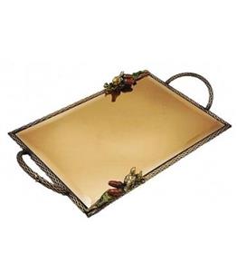 سینی ارشاکو هوم مستطیلی برنجی آنتیک میناکاری گنجشک و بلوط Ershaco home Antique brass Rectangular tray