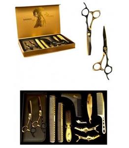 ست قیچی آرایشگری رزونال قیچی کات و کوتاهی/ پیتاژ /شانه حالت دهی و ریش/دسته تیغ Rezonal S5