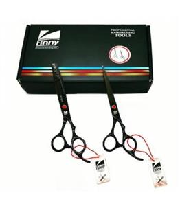 ست دو عددی قیچی آرایشگری فینی کات و کوتاهی/پیتاژ 6 اینچ مشکی تم قرمز Kretzer Hair Finny KBR5-60 hair scissors