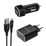 Promate UniGear-QC3 UE Wall Charger With Car Charger And USB to USB-C