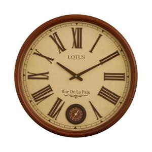 ساعت دیواری چوبی لوتوس کد W-254 BREMOND سایز50 CM رنگ ترکیبی قهوه ای و زمینه نخودی