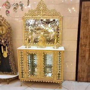 سرویس آینه کنسول تاج دار با رویه ی سنگ و ساعت رومیزی، شمعدان برنزی با ضمانت 60 ماهه رنگ