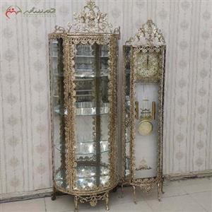 ست بوفه نیم گرد و ساعت ایستاده تاج دار طرح گل رز با رنگ طلایی کد 8008