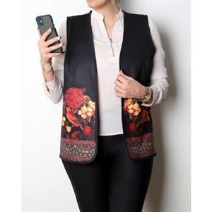 جلیقه سنتی گل و مرغ زرد و سیاه