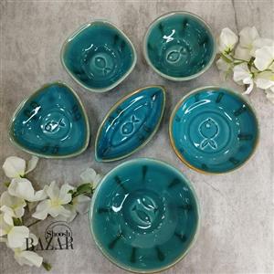 کاسه سفالی آبی طرح ماهی