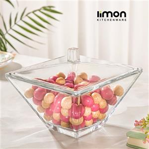 شکلات خوری شیشه ای در اکرولیک مربع لیمون کد 2296 