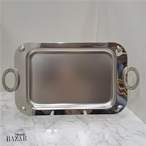 سینی مستطیل استیل مات ساده پایه دار