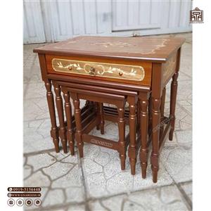 میز عسلی 4 تکه کشودار چوبی خراطی