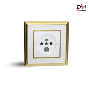 پریز تلفن 2 کاره دورطلایی سفید مدل الارا پلاس استرا