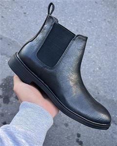 نیم بوت مردانه مدل چلسی چرمی دو طرف کش طرح والنتنیو-کد 1342