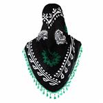 روسری سنتی کردستان زمینه مشکی منگوله دار سبز 1.5 متری