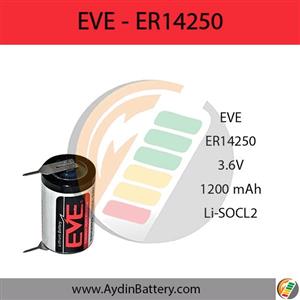 باتری لیتیومی 3.6 ولت 1200 میلی‌آمپر سایز 1/2AA مدل ER14250 PFR پایه‌دار ایو EVE