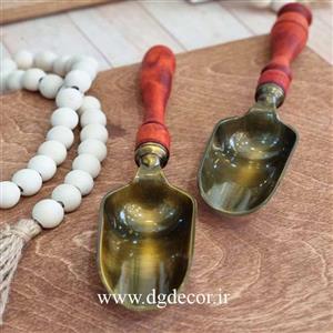 قاشق آجیل خوری برنجی درجه یک دسته چوبی