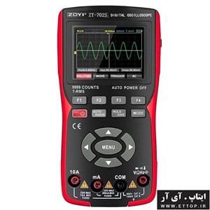 اسیلوسکوپ و مولتی متر زویی ZOYI مدل ZT-702S / پهنای باند کاری اسیلوسکوپ تا 10MHZ سرعت نمونه برداری اسیلسکوپ 48MSa/sec درگاه شارژ و ارتباط با کامپیوتر TYPE C یک کانال ورودی اسیلوسکوپ نمایشگر رنگی 2.8 اینچی IPS