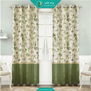 پرده پانچی چاپی طرح برگ سبزیک پنل حریر پانچی 