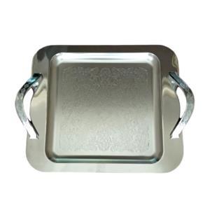 سینی استیل مستطیل طرح دار دسته نگین متوسط