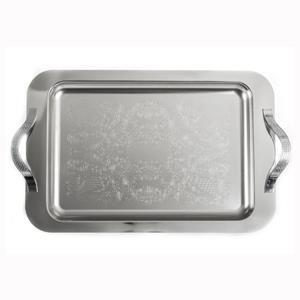 سینی استیل مستطیل طرح دار دسته نگین بزرگ