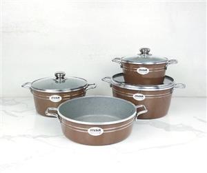 سرویس قابلمه 7 پارچه ژیوار طرح چدن ارکیده دسته فلزی شکلاتی (28)