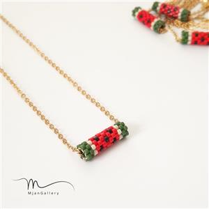 M0098 _ گردنبند استوانه ای هندونه یلدا ( منجوق میوکی )