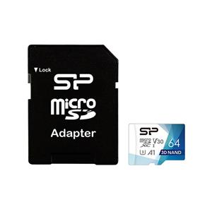 کارت حافظه‌ microSDXC سیلیکون پاور مدل Superior Pro V30 کلاس 10 استاندارد UHS-I U3 ظرفیت 64 گیگابایت به همراه آداپتور