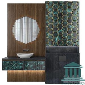 روشویی کابینتی و طراحی سرویس بهداشتی کلاسیک کاشی کاری کد 30331