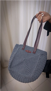 کیف دوشی مکرومه کتان رنگ طوسی