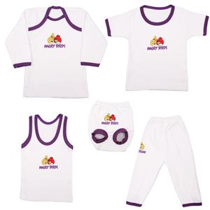 ست 5 تکه لباس نوزادی طرح Angry Birds مدل violet17014 