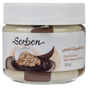 کرم کاکائو دورنگ کنجدی سوربن مقدار 300 گرم Sorbon Cocoa & Milk Seasame Cream 300gr