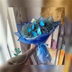 دسته گل عروس و پروانه آبی شماره 101