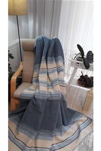 پتو بالکن پنبه ای راه‎راه دو‎نفره 4فصل آبی برند asildükkan کد 1698381027