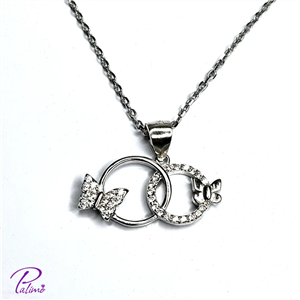 گردنبند نقره حلقه و پروانه کد N2116 با روکش طلا سفید 