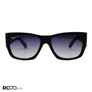 عینک آفتابی ریبن با فریم مشکی مات، دسته پهن و لنز پلاریزه مدل RB2187