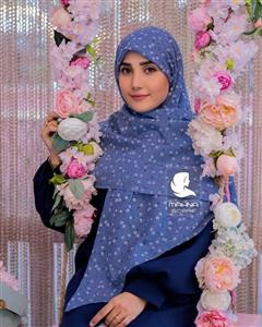 روسری وال نخی ژاکارد گلدار آبی تیره