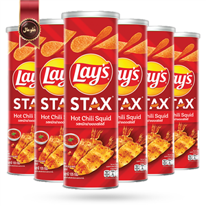 چیپس لیز استاکس Lay’s stax مدل ماهی مرکب چیلی تند hot chili squid وزن 100 گرم بسته 6 عددی 