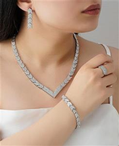 سرویس زنانه جواهری آب نقره تمام نگین کد RS-716
