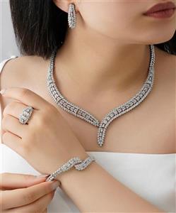 سرویس زنانه جواهری آب نقره تمام نگین کد RS-715
