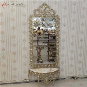 آینه کنسول برنزی طرح آفتابگردان، پایه کوتاه با آینه ی قدی و طراحی شیک و زیبا کد 117